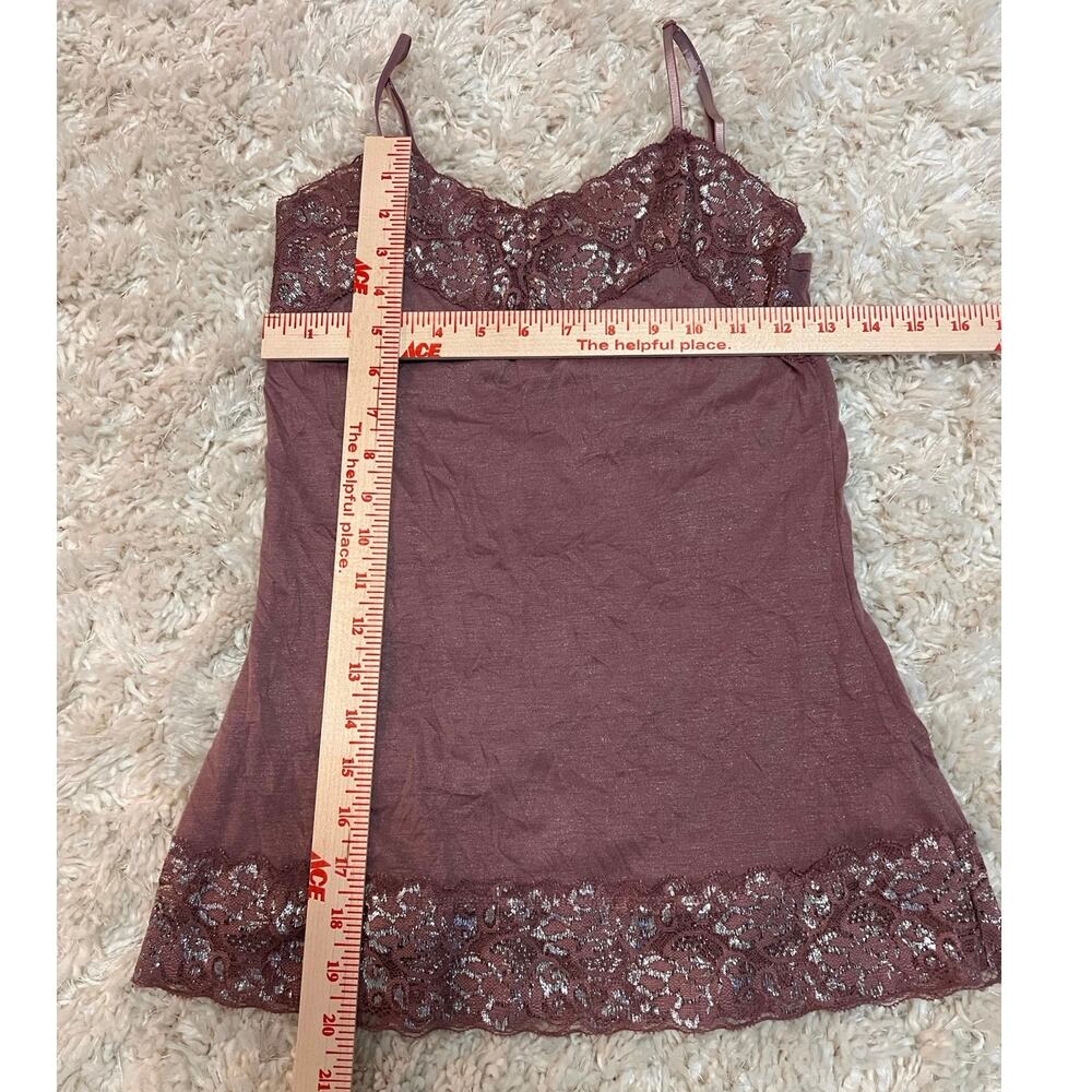 Vanity Y2K Purple Spaghetti Strap Glitter Lace Trim Vintage Camisole Bedazzled - Picture 7 of 10